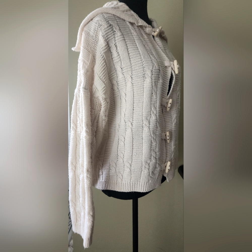 Plush cable knit cardigan sweater sailor collar